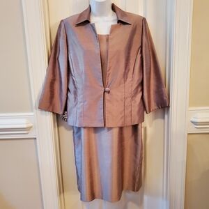 Jessica Howard Champagne Bronze Midi Dress & 3/4 Sleeve Jacket